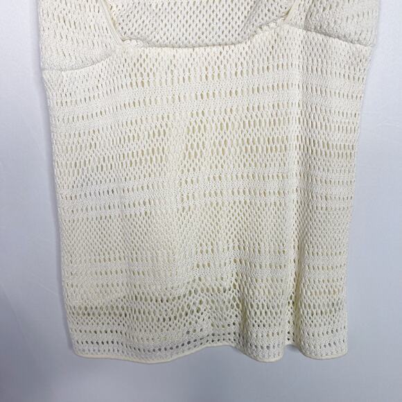 Tibi Medium M Cream Crochet Sleeveless Blouson Drop Waist Dress Tank Liner Scoop - Picture 7 of 11
